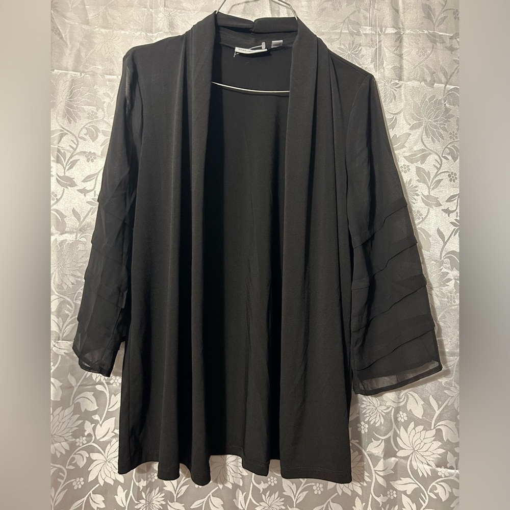 Susan Graver Sheer Sleeve Open Front Cardigan Blazer Black XS.